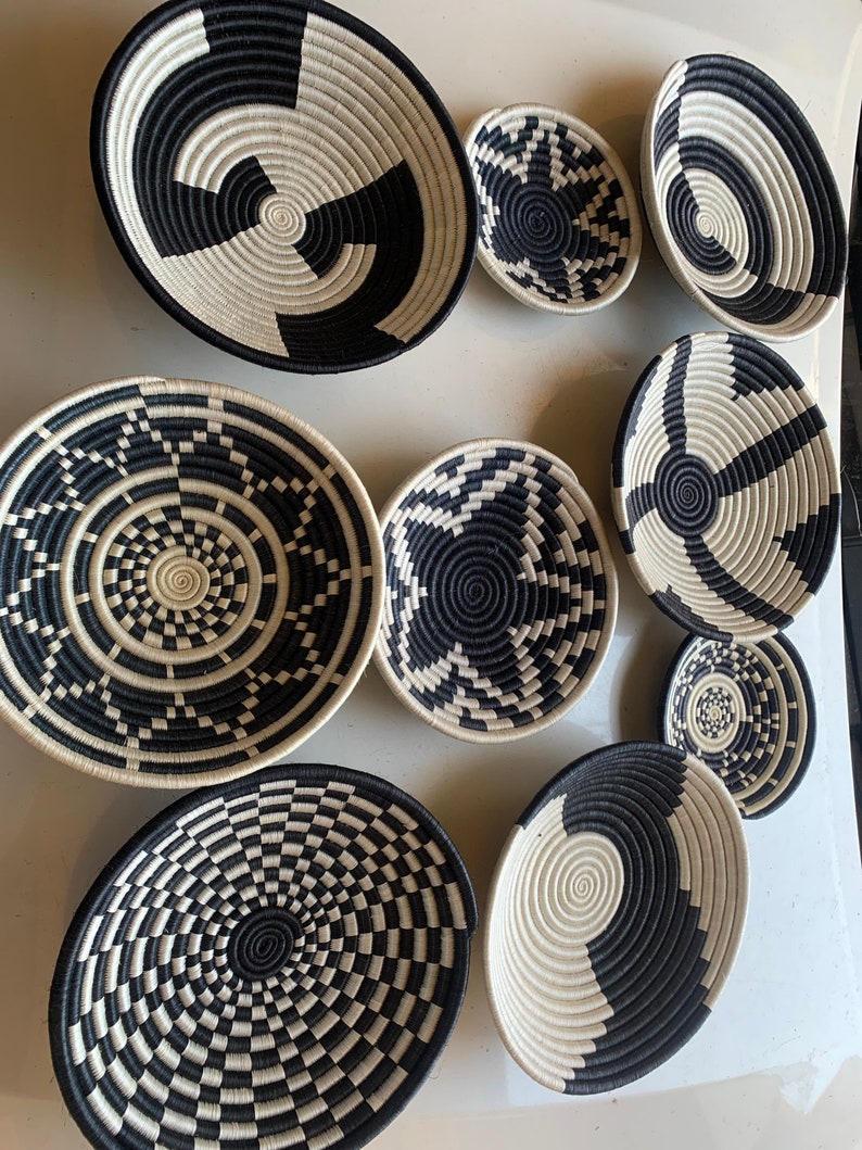 A set of 9 Rwanda Baskets / Wall African Baskets Set