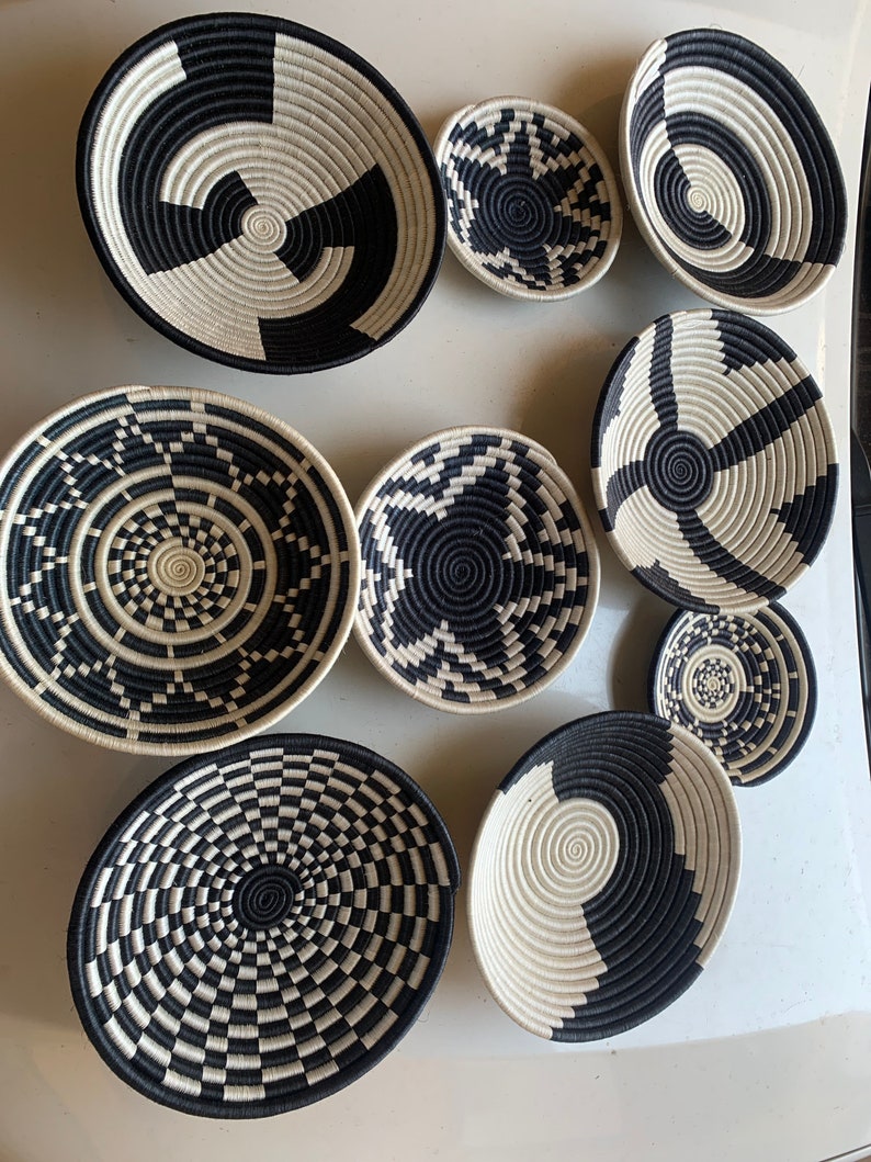 A set of 9 Rwanda Baskets / Wall African Baskets Set