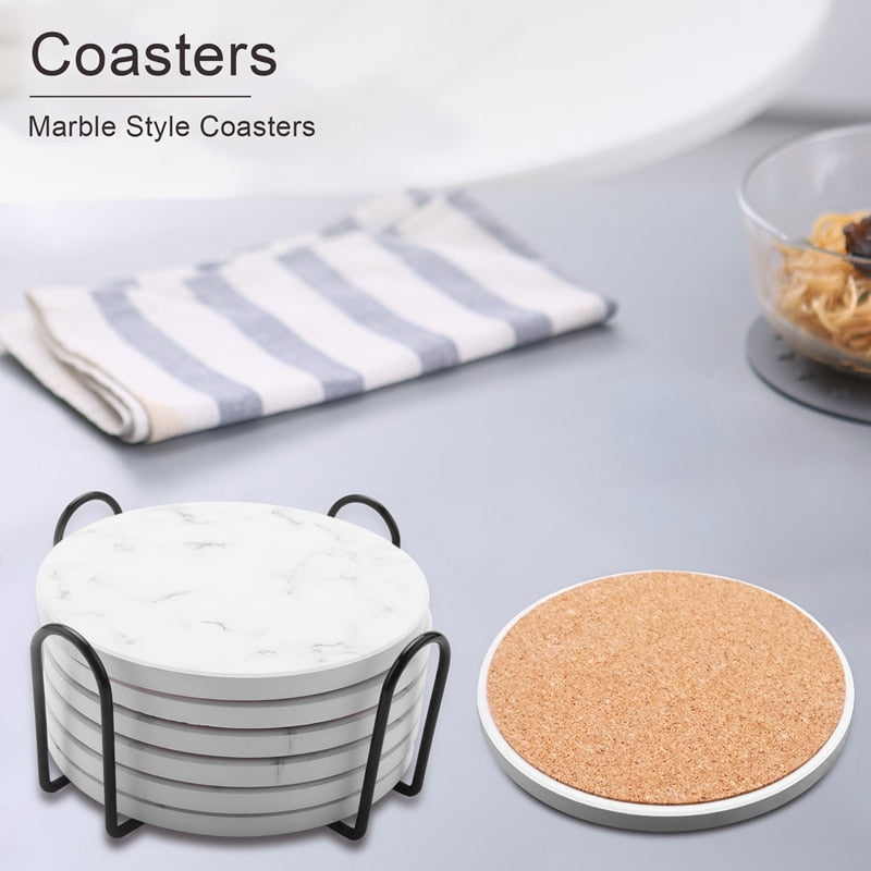 Absorbent Coasters For Drinks Coasters Set With Holder, Set Of 6, For
