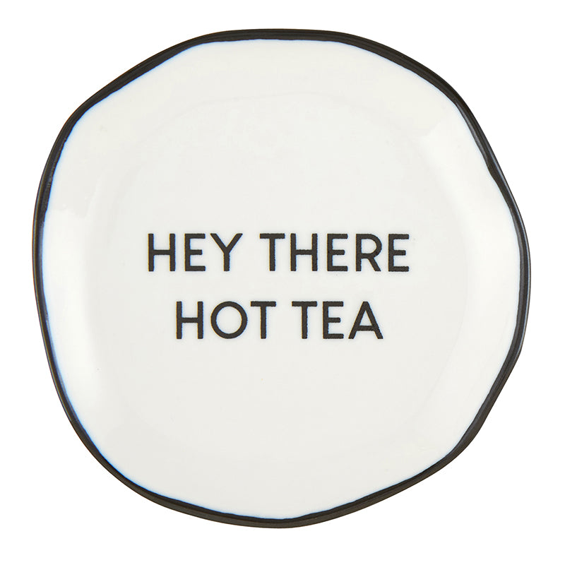 Hey There Hot Tea Ceramic Tea Bag Rest | 3.5" Tray to Hold Tea Bag |