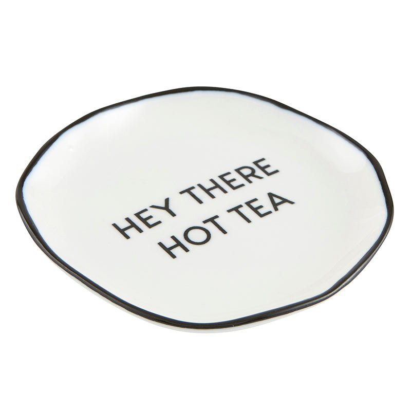 Hey There Hot Tea Ceramic Tea Bag Rest | 3.5" Tray to Hold Tea Bag |