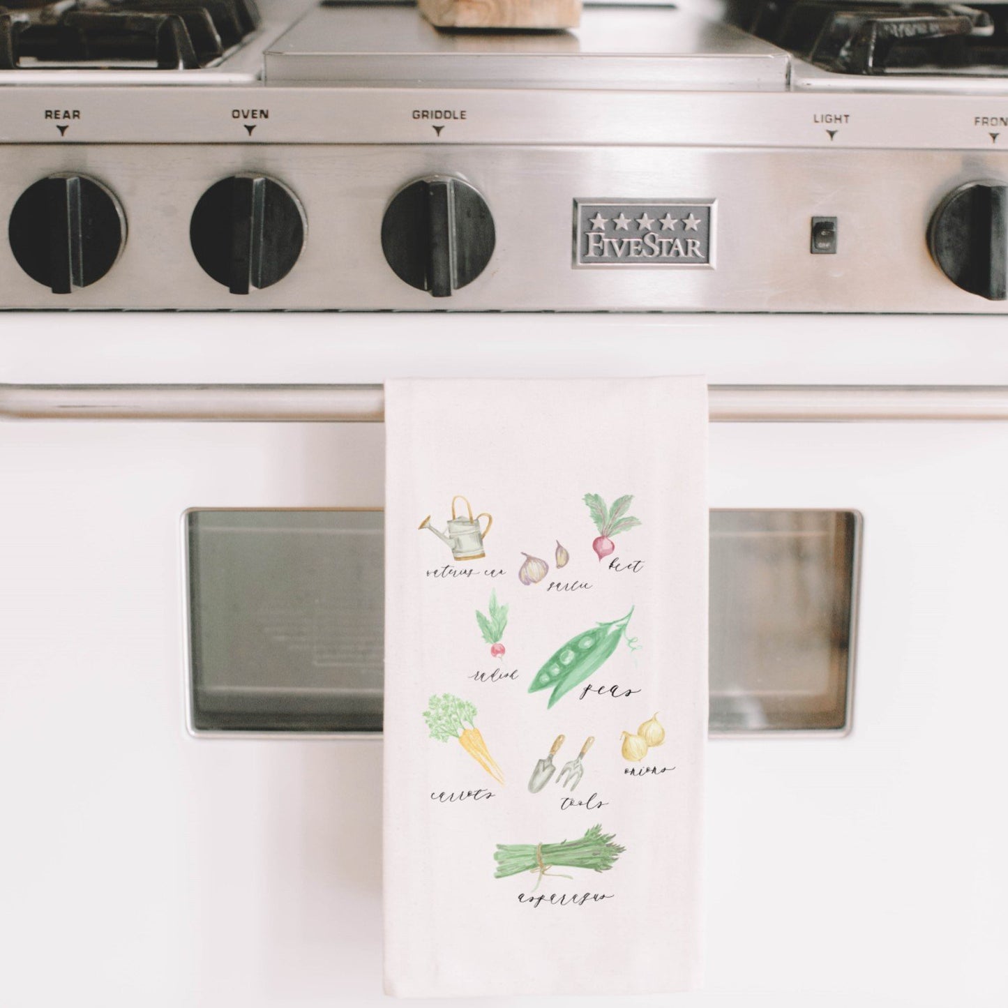 Watercolor Spring Garden Vegetables Tea Towel