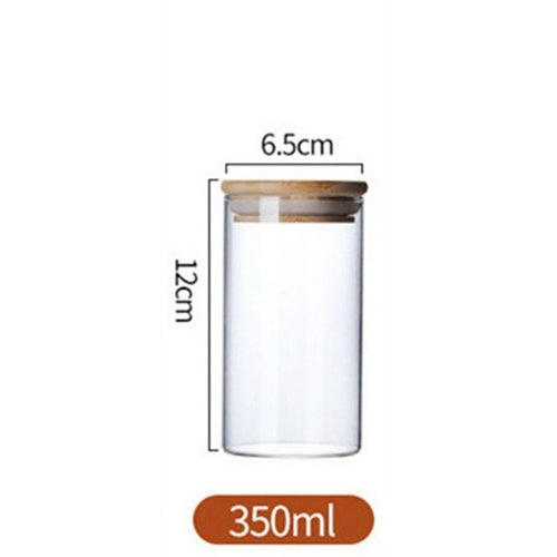 Wood Lid Glass Airtight Canister Kitchen Storage Bottles Jar Sealed