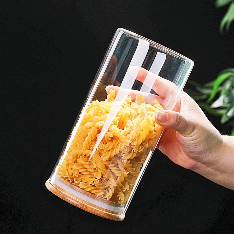Wood Lid Glass Airtight Canister Kitchen Storage Bottles Jar Sealed