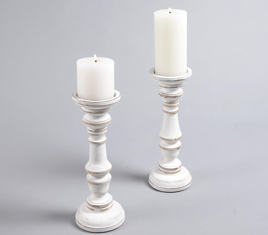 Distress Painted Mango Wood Candle Stands (set of 2) Q1