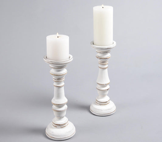 Distress Painted Mango Wood Candle Stands (set of 2) Q1