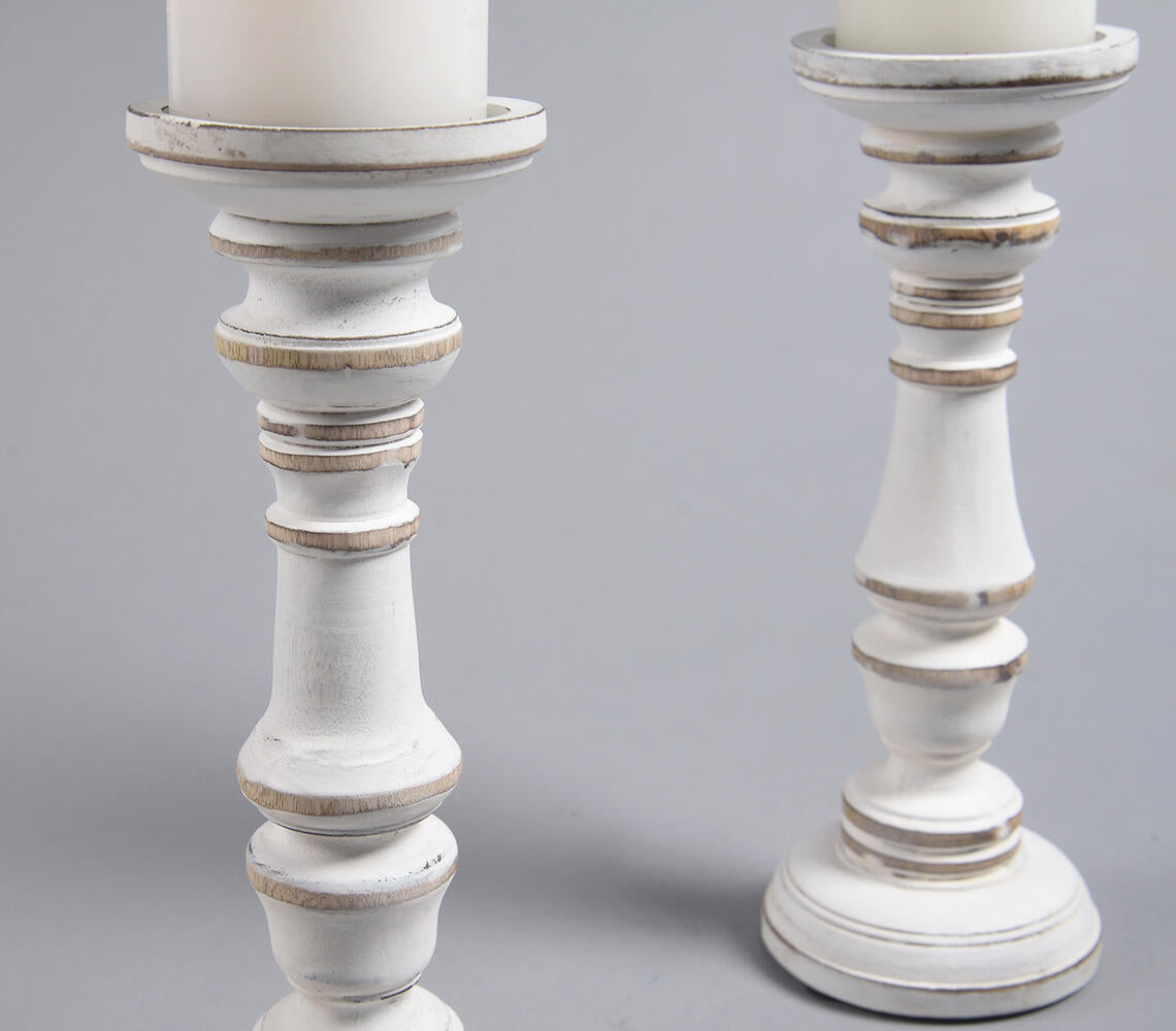 Distress Painted Mango Wood Candle Stands (set of 2) Q1